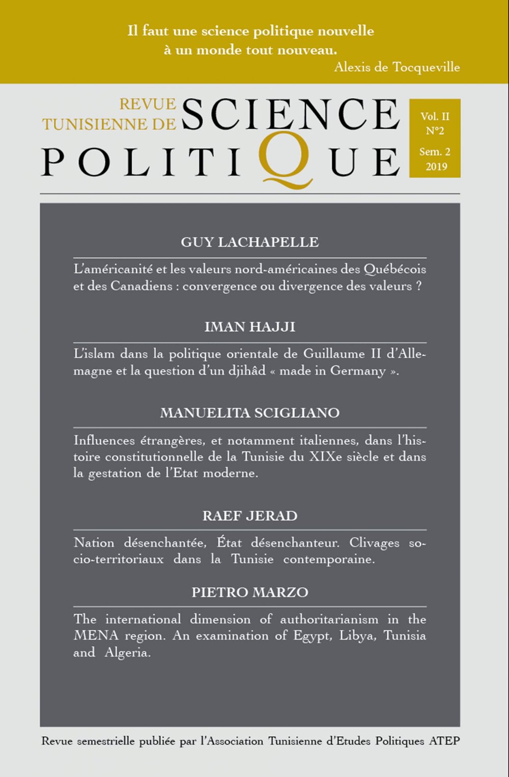 Revue Tunisienne de Science Politique Vol.2/N°2